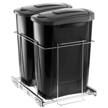 Imagem de Lixeira Deslizante Slim Dupla 45,5cm x 29cm x44cm Cesto de Lixo 15L Pr