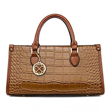 Imagem de Caalaay Bolsa feminina com estampa de crocodilo de couro com alça superior vintage bolsa longa horizontal, Marrom, One Size
