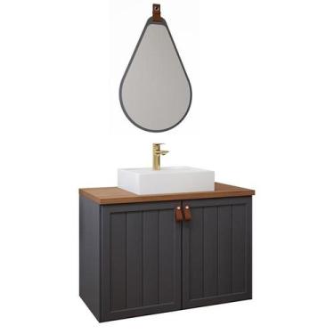 Imagem de Gabinete de Banheiro Alure 80 com espelho gota Titanium/Freijo - MGM