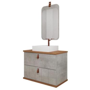 Imagem de Gabinete de Banheiro Milano 80 com Espelho Monet Cimento/Freijo - MGM