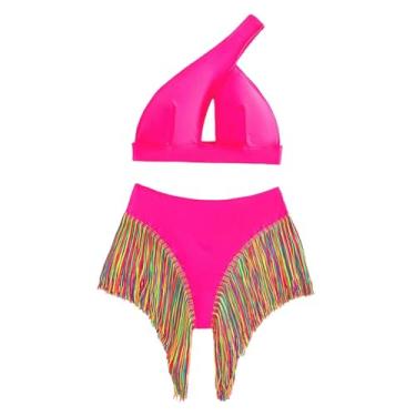 Imagem de kowaku Biquíni feminino Conjunto de copo acolchoado Bra de dois peças de maiô para piscina de natação de viagens, L