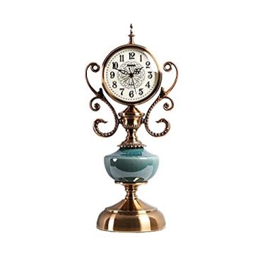 Imagem de WYUYIWH Relógio de mesa vintage relógio de mesa estilo europeu relógio de mesa retrô relógio de mesa de metal ornamentos de mesa casa quarto relógio de cabeceira relógio de mesa mudo relógios de