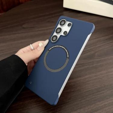 Imagem de MVVKKY Para Galaxy S24+ Frameless Magnetic com capa fosca Carregamento sem fio Hard PC (para Galaxy S24+/azul marinho)