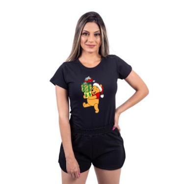 Imagem de Camiseta Ursinho Pooh Personalizada de Natal Desenho Animado Adulto e 