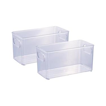Imagem de " Kit 2 Organizador Multiuso 10x20cm transparente para Geladeira Armário Cozinha Banheiro Despensa Bancada 1,6 Litros de Capacidade Resistente Organizador Empilhável Ant Derrapante Pote BPA Free "