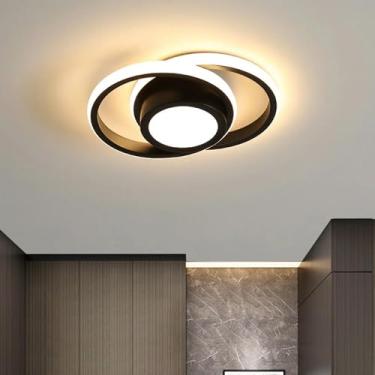 Imagem de Luminária de Teto, Lustre Redondo, Quarto, Cozinha, Sala de Estar, Decoração, Lustre Regulável,Lustre de iluminação tricolor 85-265V(Preto)