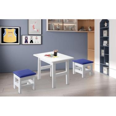 Imagem de Conjunto de Mesa Infantil com 2 Banquetas Branca/Azul Laura - Bela