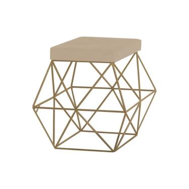 Imagem de Puff Decorativo Base Gold Trixie Veludo Bege Gran Belo