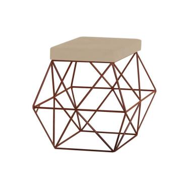 Imagem de Puff Decorativo Base Bronze Trixie Veludo Bege Gran Belo