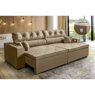 Imagem de Sofá 5 Lugares Retrátil, Reclinável Smart 3,02m Usb Castor