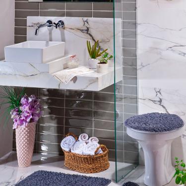 Imagem de Kit Tapete Banheiro 3 Peças Cinza Natura High Algodão