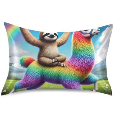 Imagem de Sloth Yoga Lhama Lindas Fronhas de Cetim para Arrefecimento de Cabelo Fronhas Padrão Queen King Estampa Floral Capa de Fronha, King Size, 101,6 cm x 50,8 cm