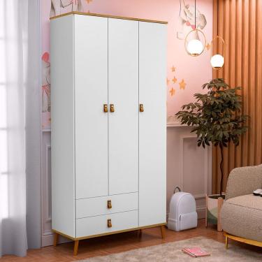 Imagem de Guarda-Roupa Infantil 3 Portas e 2 Gavetas Jujuba Branco/Marrom
