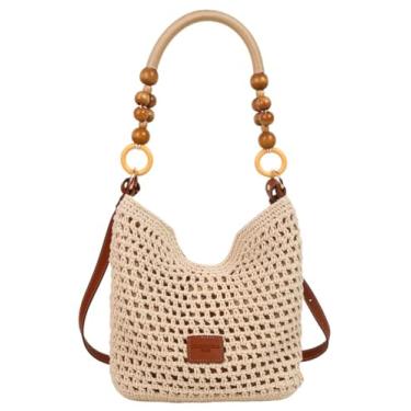 Imagem de Bohemia Bolsa feminina de palha de tecido macramê, bolsas transversais, bolsa de verão para praia, alça superior para viagens e compras, Marrom - s, One Size