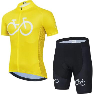 Imagem de Roupas Masculinas De Ciclismo Respirável De Secagem Rápida Manga Curta Camisa De Ciclismo Com 19d Gel Pad Bib Shorts Para Mtb Road Bike Ciclismo, Yellow, 3XL