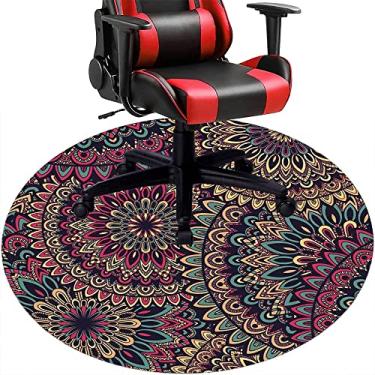 Imagem de Tapete de cadeira de mesa mandala, textura estilo mandala, tapete de cadeira de mesa para piso de madeira de escritório em casa, protetor de piso de pilha baixa, redondo 119 cm