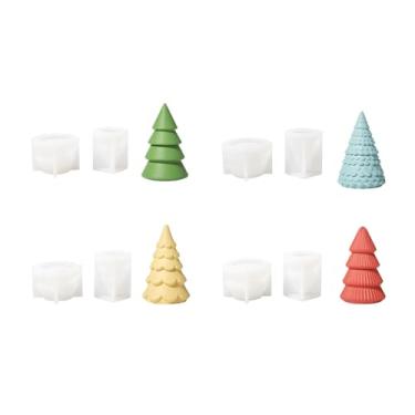 Imagem de BOOWAN Nicole Moldes de silicone empilháveis de árvore de Natal para vasos de vela com tampa, moldes modulares de silicone para cimento concreto jesmonita feitos à mão, decorações de casa, presentes