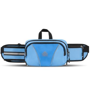 Imagem de HTZPLOO Pochete para homens e mulheres, bolsa de cintura com suporte para garrafa de água para caminhadas, viagens, passeios com cães, treino, ciclismo, Azul claro, Pochete
