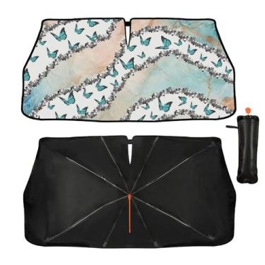 Imagem de Guarda-sol de para-brisa de carro - Guarda-chuva de sombra de borboleta azul para janela frontal de carro, bloqueiam raios UV guarda-chuva de para-brisa dobrável protetor de viseira de sol mantém o