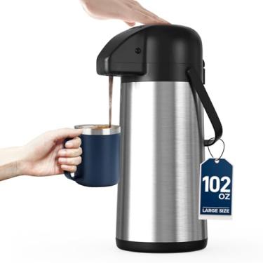 Imagem de Garrafa de café para manter o calor – Dispensador de café Airpot de 3L com bomba – Garrafa térmica grande para bebidas quentes, chá líquido – Urna térmica térmica de aço inoxidável isolada para festas