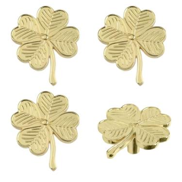 Imagem de MOROBOR Puxadores criativos de trevo de quatro folhas, 4 peças multifuncionais de liga de zinco com furo único puxadores decorativos de móveis para cômoda guarda-roupa porta de armário acessórios de