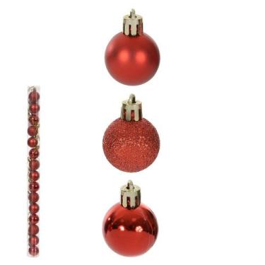 Imagem de Jogo 15 Bolas De Natal Tubo Misto Vermelho 3cm - DEA