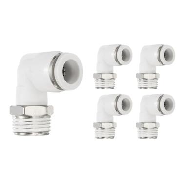 Imagem de HARFINGTON 5 peças de encaixes push to connect cotovelo macho 1/2 polegada tubo OD x 1/2 polegada NPT rosca plástico conexão rápida mangueira de ar kit de encaixe pneumático conector de bloqueio de