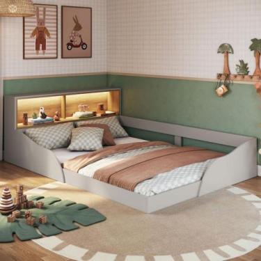 Imagem de Cama Montessoriana Casal Lille com Led Arenas - Art In Móveis, Bege