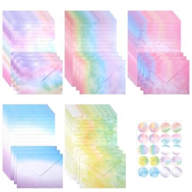 Imagem de Sayene Conjunto de 65 pacotes de papel de papelaria e envelopes, kit de papel de papelaria fofo de 14 x 21 cm, 30 papéis de escrita, 15 envelopes combinando, 20 adesivos redondos (5 designs gradientes