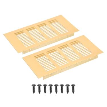 Imagem de PATIKIL Grade de ventilação retangular de 20 x 10 cm, pacote com 2 capas de ventilação de alumínio com parafusos de montagem para guarda-roupa de porta de armário de armário, dourado