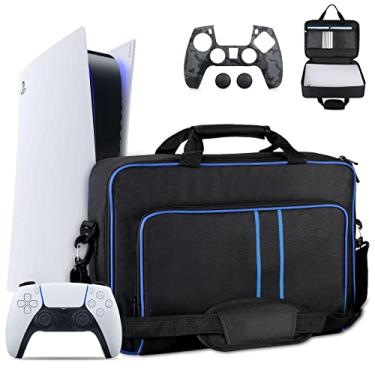 Imagem de PS5 Tragetasche, Reisetasche für PS5, Schutzhülle PS5 Kompatibel mit Playstation 5 Konsole, Große Aufbewahrungstasche Reisetasche für Playstation 5 Digital Disk Edition, Silikon Protector ControllerF