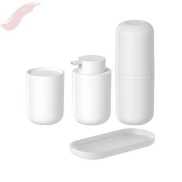 Imagem de Conjunto Kit Banheiro Pia Porta Escova e Saboneteira Líquida Ou Bold Cor Branco 4 peças