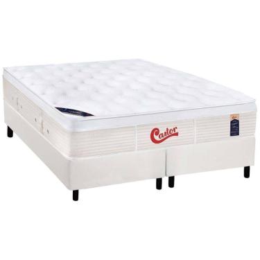 Imagem de Cama Box King: Colchão Molas  Ensacadas Castor Gold Star Vitagel + Base CRC Courano White (193x203)