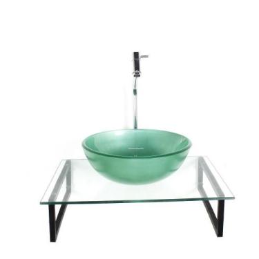 Imagem de Kit Cuba Vidro Redonda 10Mm Verde Tampo 50Cm Incolor E - Cubas E Gabin