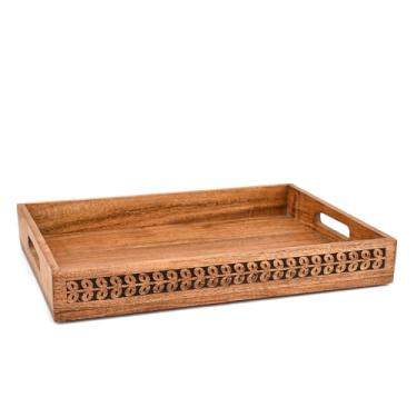 Imagem de Nirman Bandejas de servir de madeira de acácia com alças para otomano, café da manhã na cama, jantar, mesa de centro para sala de estar e quarto (40,6 cm x 30,5 cm x 5 cm)