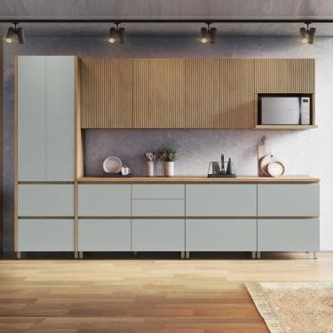 Imagem de Cozinha Completa Rainha 10 Portas 8 Gavetas Ripado 100% Mdf Nature/verde Nesher Nature/verde