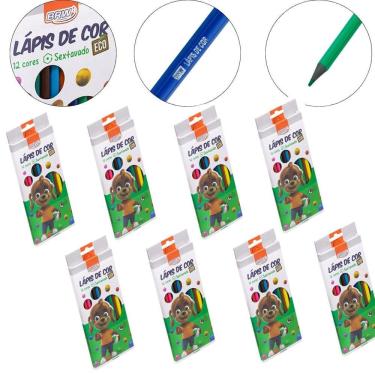 Imagem de Kit 8 Caixa Lápis De Cor 12 Cores Resina Reciclada Sextavado