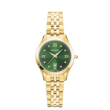 Imagem de Balmain, Lady, Classic R, PVD amarelo, fabricado na Suíça, quartzo, verde, aço inoxidável 316L, B41103175U