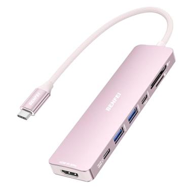 Imagem de BENFEI Hub USB C 7 em 1 com HDMI (4K a 60Hz), 2 USB-A, 1 dados USB-C, carregamento de 100 W, leitor de cartão SD/TF, cabo de silicone sem emaranhamento compatível com MacBook Pro/Air, iPad Pro, iMac,