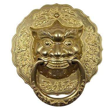 Imagem de Aldrava de porta de cabeça de animal de cobre puro estilo chinês maçaneta clássica maçaneta de porta de madeira puxador de porta redonda para porta, porta de armário