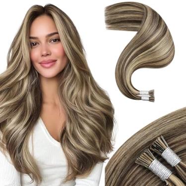 Imagem de Moresoo I Tip Hair Extensions Castanho Escuro Com Balayage Loiro Caramelo Itip Humano Liso 14 Polegadas 40G/50S
