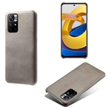 Imagem de Capa para Xiaomi POCO M4 Pro 5G,Proteção contra quedas,Casca de volta de cor sólida simples,Design de couro de imitação de plástico-Gray