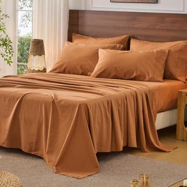 Imagem de Bedlifes Jogo de lençóis de linho 100% puro francês, tamanho king, respirável e refrescante, macio, durável e absorvente de umidade, bolso profundo de 40,6 cm - 4 peças (king, marrom)