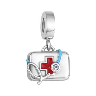 Imagem de BlingNuts Kit de apoio de punho feminino com contas de estetoscópio para amuleto de enfermeira compatível com pingentes Pandora Pulseiras Presentes