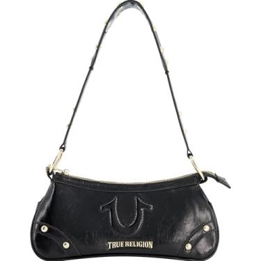 Imagem de True Religion Bolsa de ombro feminina, mini bolsa de viagem com logotipo em ferradura, preta, Preto