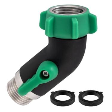 Imagem de Válvula de desligamento de mangueira de jardim de 45 graus, conector de cotovelo de mangueira de jardim de aço inoxidável 304 sem chumbo com válvula de corte, adaptador de cotovelo de mangueira sem