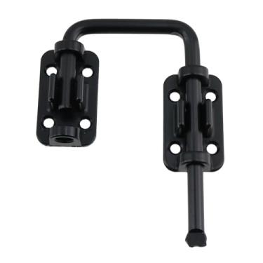 Imagem de Chinflly Fechadura de porta deslizante, trava de segurança de 90 graus, liga de zinco, parafuso em U, portas deslizantes, fechaduras de laço com parafusos para janela de portão de cerca, preta