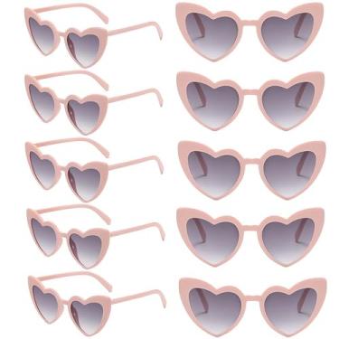 Imagem de NLEYANB Pacote com 10 óculos de sol modernos em forma de coração, proteção UV400 unissex lembrancinhas de festa acessórios a granel (mulheres e homens), rosa, 146mm, 40mm