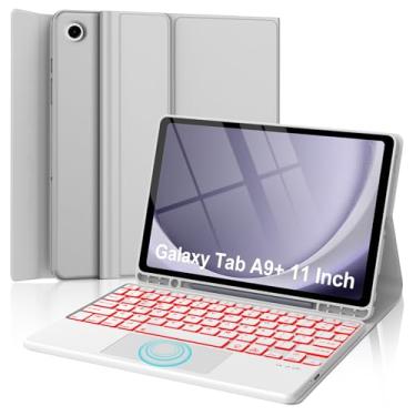 Imagem de KVAGO Galaxy Tab A9 Plus Case with Keyboard 11 inch,Smart Touchpad, 7 Colors Backlit, Detachable Folio Keyboard Cover with S Pen Holder, Light Gray