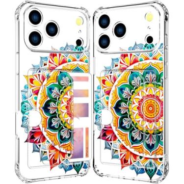 Imagem de ENDIY Compatível com capa para telefone 17 Pro, porta-cartões para mulheres, design fofo, capas de telefone tipo carteira transparente e legal Kawaii protetora (mandala transparente flor de henna)